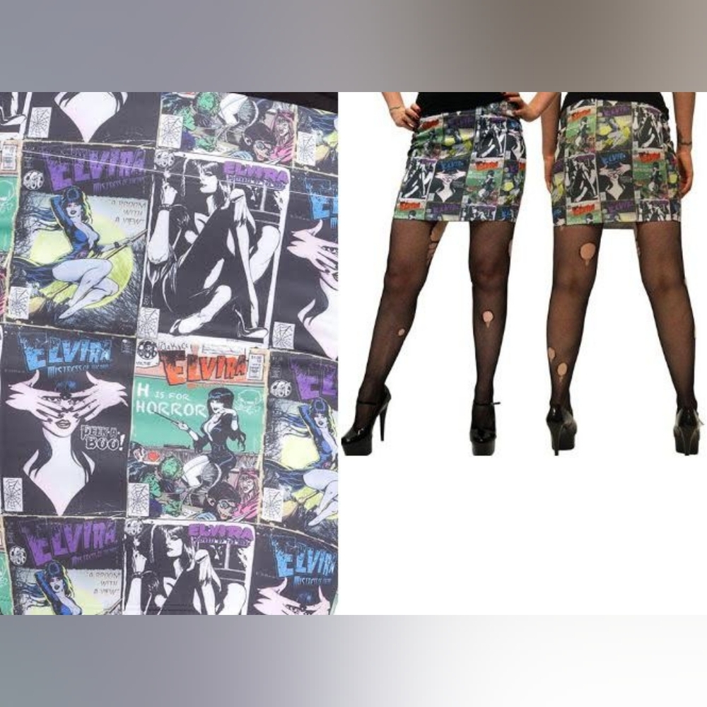 EUC Kreepsville 666 Elvira Comic Print Mini Skirt